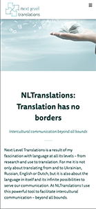 Screenshot van website Next Level Translations op mobiel