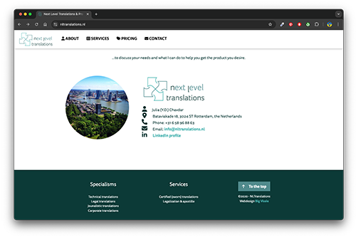 Screenshot website Next Level Translations