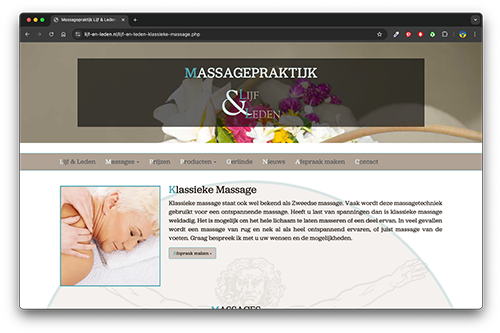 Screenshot website Massagepraktijk Lijf & Leden